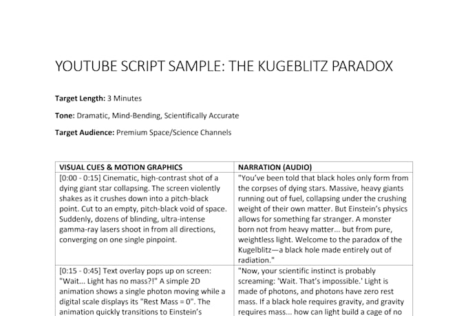 write engaging astrophysics articles and space youtube scripts